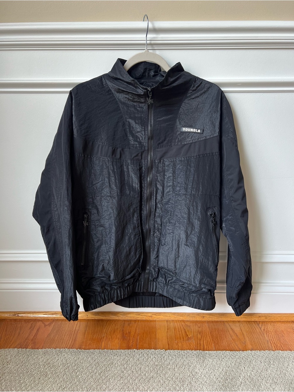 YoungLA Black Lightweight Windbreaker Jacket with Zip Pockets